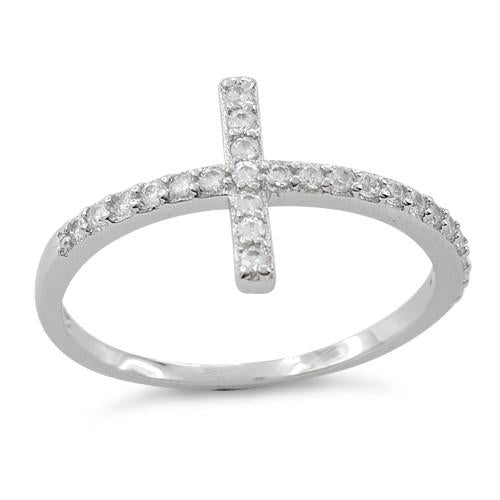 Sterling Silver Cross Clear CZ Ring