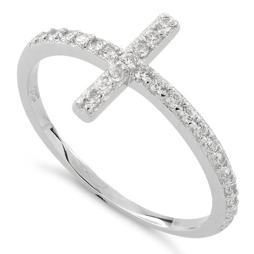 Sterling Silver Cross Clear CZ Ring