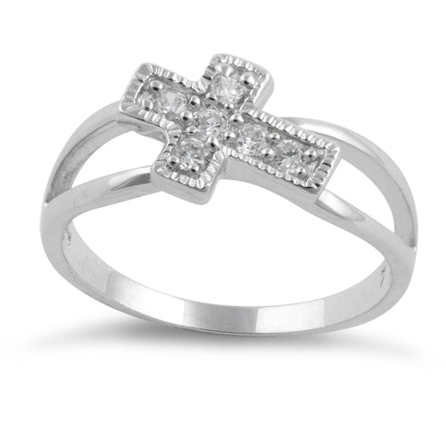 Sterling Silver Cross CZ Ring