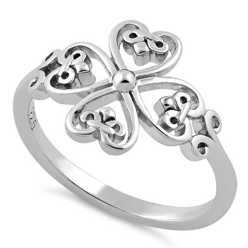 Sterling Silver Cross Heart Fleur-de-lis Ring