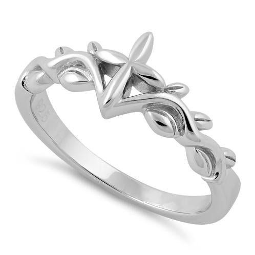 Sterling Silver Cross Leaf Ring