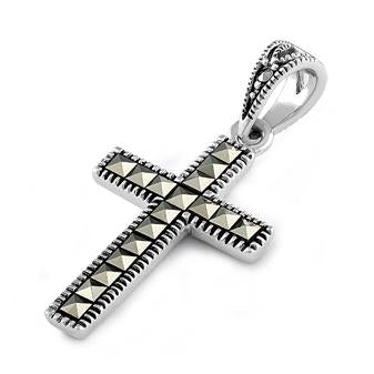 Sterling Silver Cross Marcasite Pendant