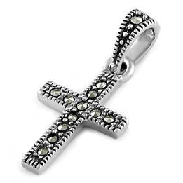 Sterling Silver Cross Marcasite Pendant