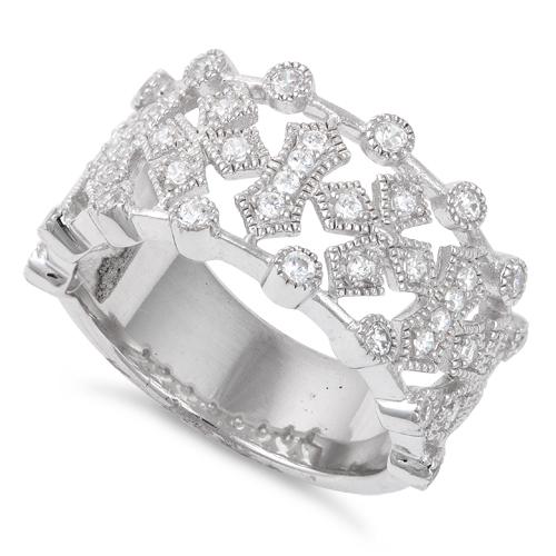 Sterling Silver Cross Pave CZ Ring