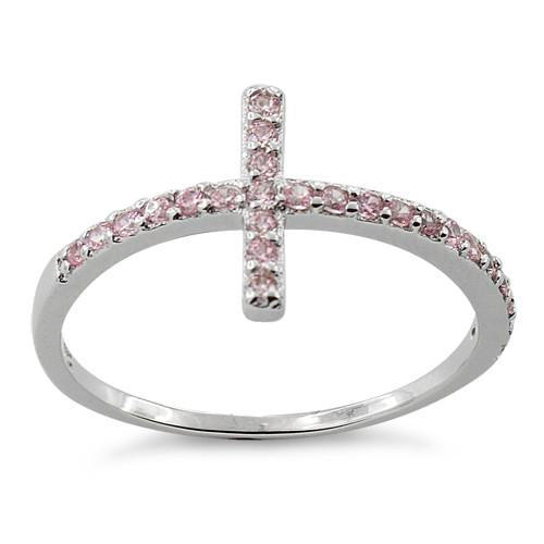 Sterling Silver Cross Pink CZ Ring