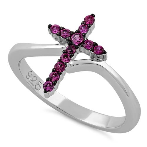 Sterling Silver Cross Pink CZ Ring