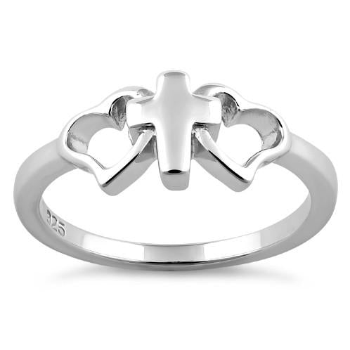Sterling Silver Cross & Hearts Ring