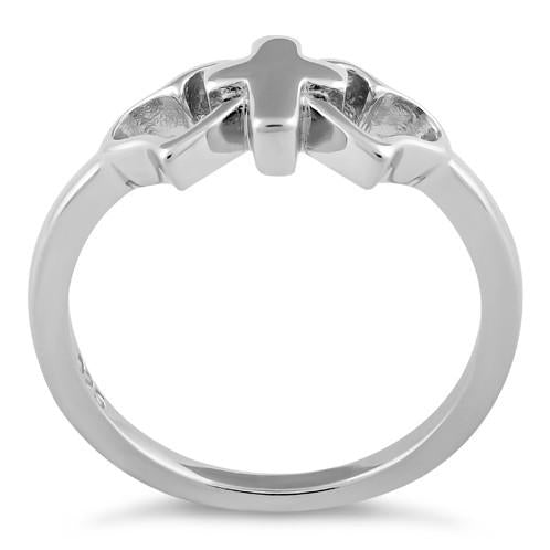 Sterling Silver Cross & Hearts Ring