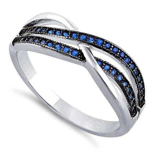 Sterling Silver Crossing Waves Blue CZ Ring