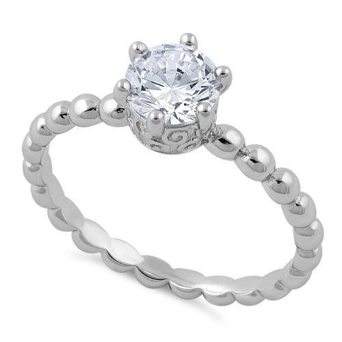 Sterling Silver Crown Beaded Clear CZ Ring