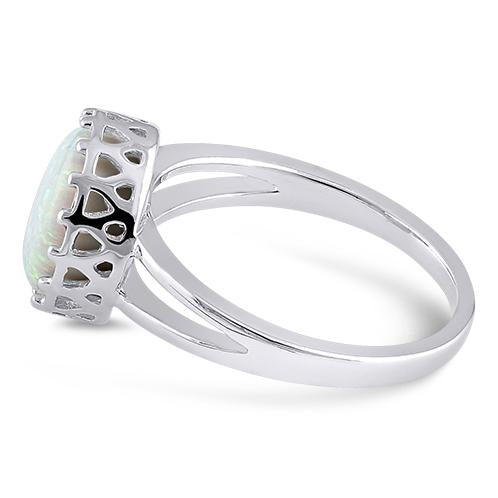 Sterling Silver Crown White Lab Opal Ring