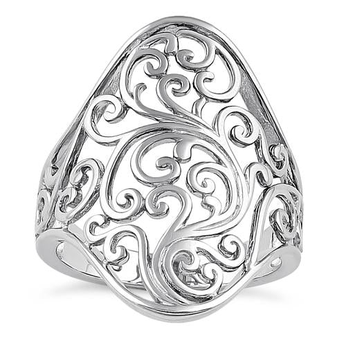 Sterling Silver Curly Floral Ring