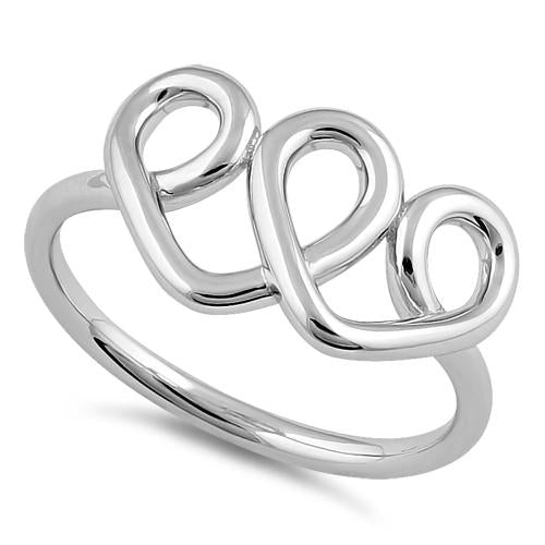 Sterling Silver Curly Hearts Ring