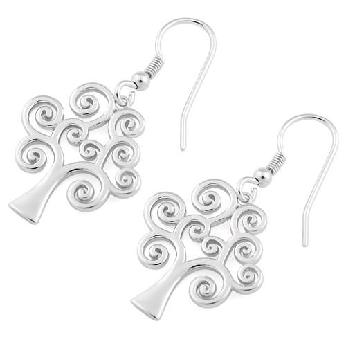 Sterling Silver Curly Tree of Life Hook Earrings