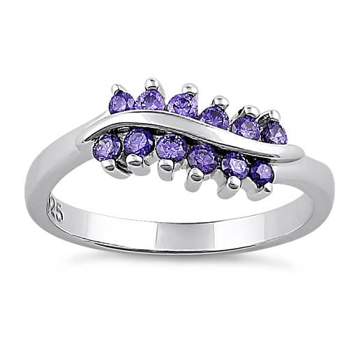 Sterling Silver Curve Amethyst CZ Ring