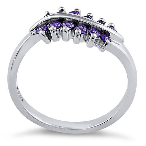 Sterling Silver Curve Amethyst CZ Ring