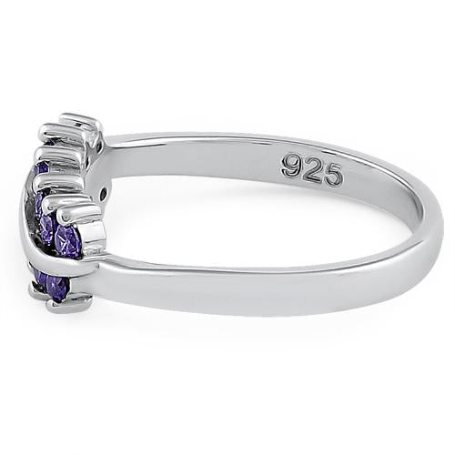 Sterling Silver Curve Amethyst CZ Ring