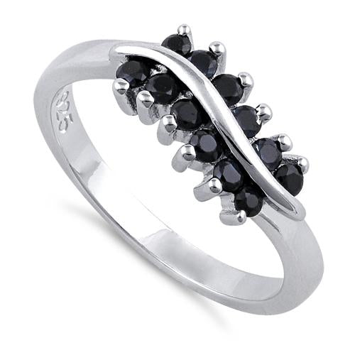 Sterling Silver Curve Black CZ Ring