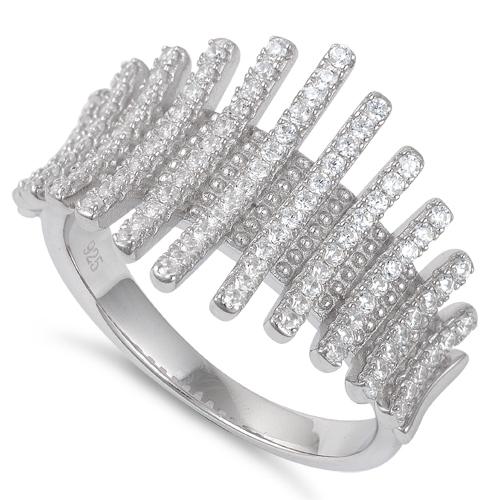Sterling Silver Curve Lines CZ Ring