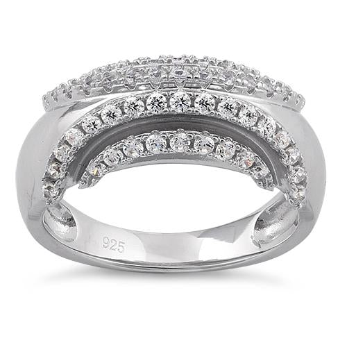 Sterling Silver Curves Reflection Round Clear CZ Ring