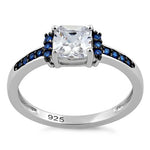 Sterling Silver Cushion Blue CZ Ring