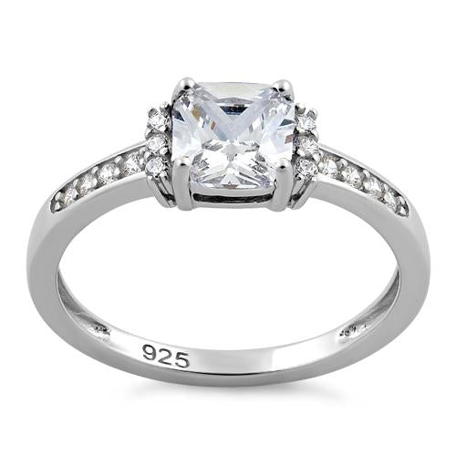 Sterling Silver Cushion Clear CZ Ring