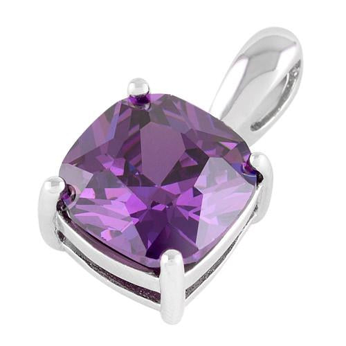 Sterling Silver Cushion Cut Amethyst CZ Pendant