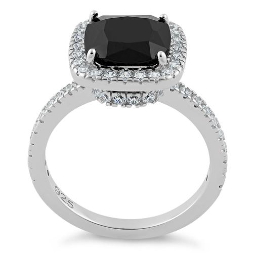 Sterling Silver Cushion Cut Black CZ Ring