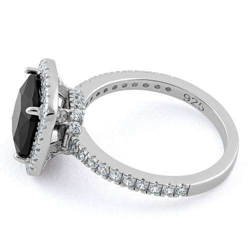 Sterling Silver Cushion Cut Black CZ Ring