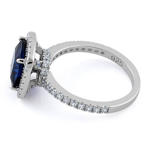 Sterling Silver Cushion Cut Blue CZ Ring