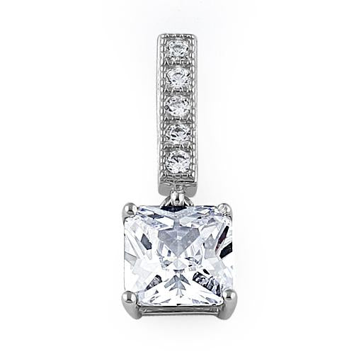 Sterling Silver Cushion Cut Clear CZ Pendant