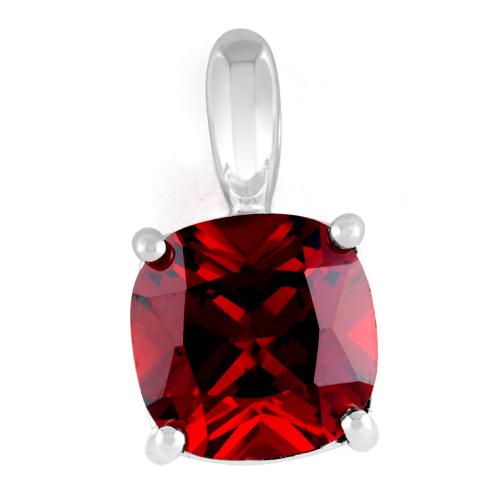 Sterling Silver Cushion Cut Garnet CZ Pendant