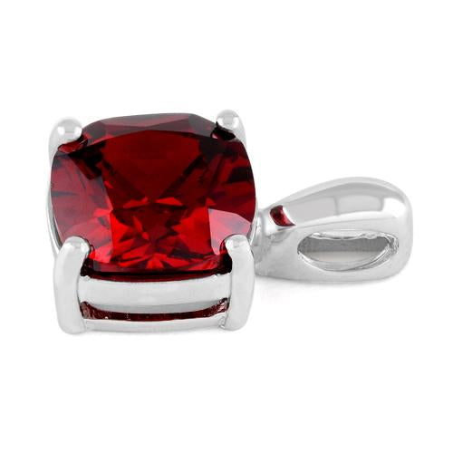 Sterling Silver Cushion Cut Garnet CZ Pendant