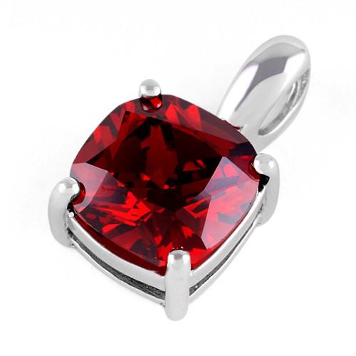 Sterling Silver Cushion Cut Garnet CZ Pendant