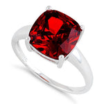 Sterling Silver Cushion Cut Red CZ Ring