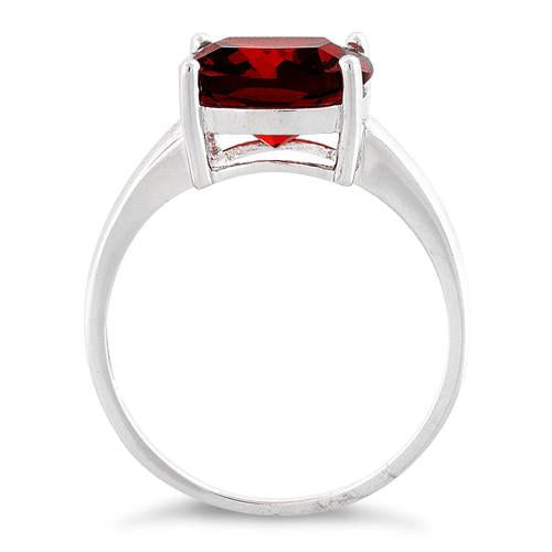 Sterling Silver Cushion Cut Garnet CZ Ring