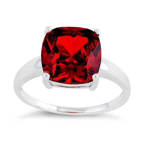 Sterling Silver Cushion Cut Red CZ Ring