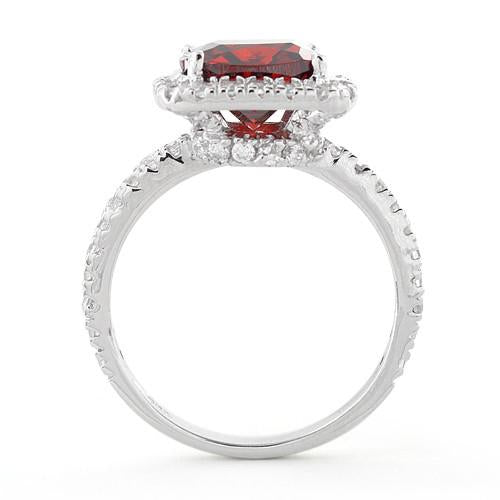 Sterling Silver Cushion-Cut Red CZ Ring