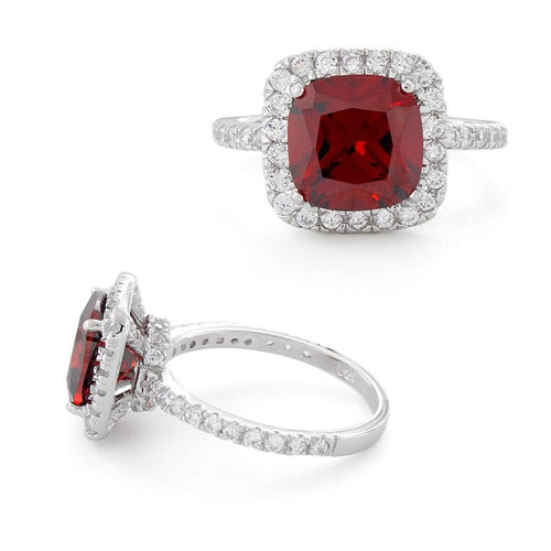 Sterling Silver Cushion-Cut Red CZ Ring