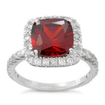 Sterling Silver Cushion-Cut Red CZ Ring