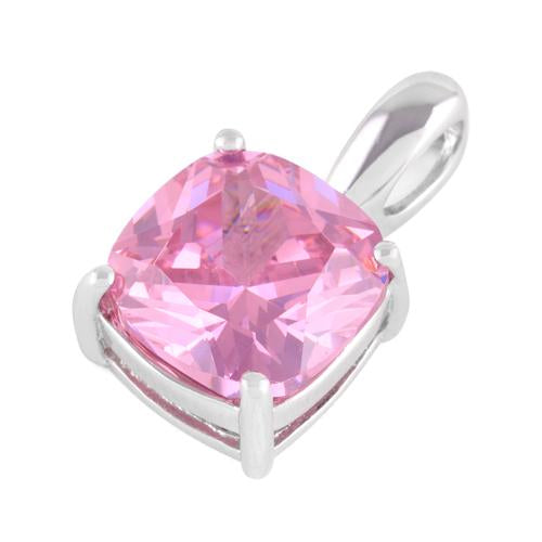 Sterling Silver Cushion Cut Pink CZ Pendant