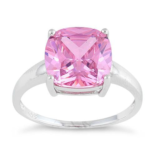 Sterling Silver Cushion-Cut Pink CZ Ring