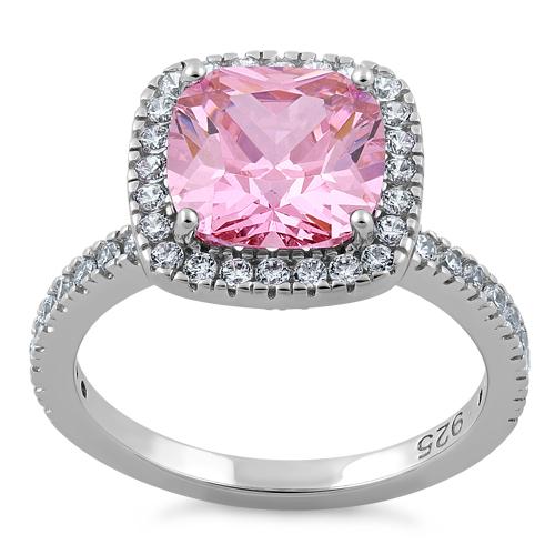 Sterling Silver Cushion Cut Pink CZ Ring