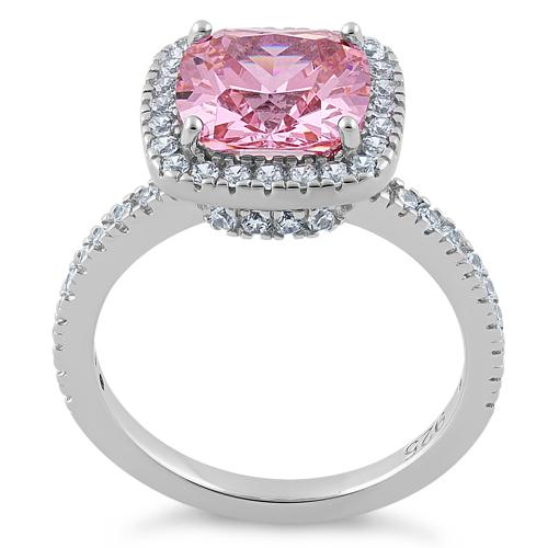 Sterling Silver Cushion Cut Pink CZ Ring