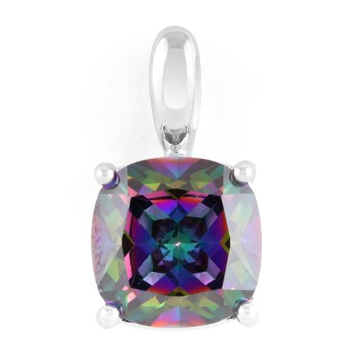 Sterling Silver Cushion Cut Rainbow Topaz CZ Pendant