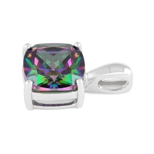 Sterling Silver Cushion Cut Rainbow Topaz CZ Pendant