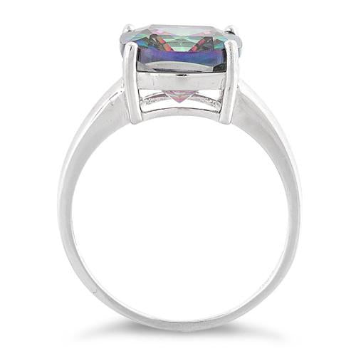 Sterling Silver Cushion Cut Rainbow CZ Ring