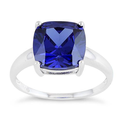 Sterling Silver Cushion Cut Tanzanite CZ Ring