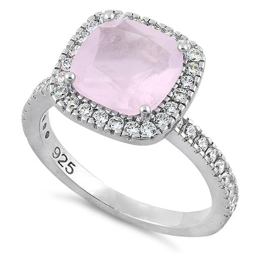 Sterling Silver Cushion Cut Vintage Pink & Clear CZ Ring