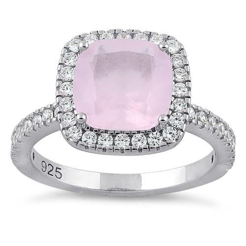 Sterling Silver Cushion-Cut Pink CZ Ring